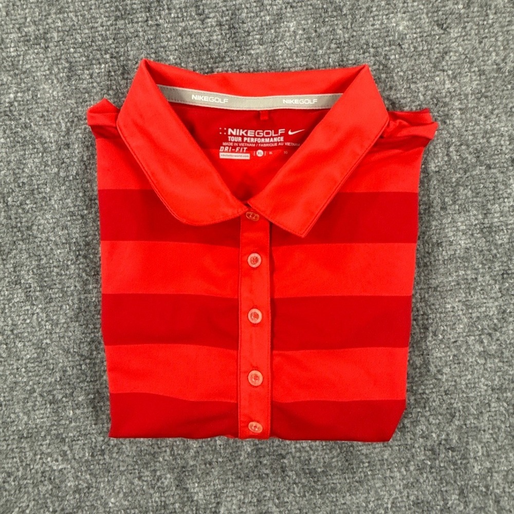 Nike Golf Tour Womens XL Red Striped Performance Dri-FIT Striped Polo Shirt